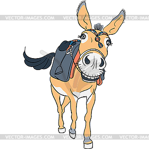 Funny donkey with saddle - vector image