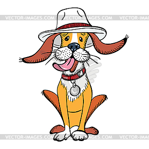 Funny dog wearing hats - vector image