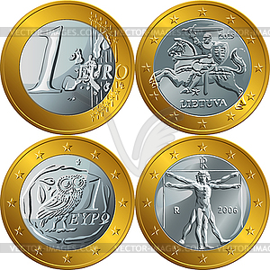 Money gold coin one euro - vector clipart