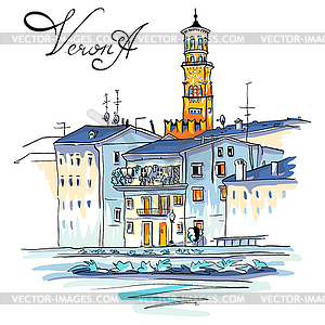 Adige River Embankment in Verona, Italy - vector image