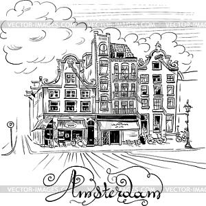 City view of Amsterdam canal - vector clipart