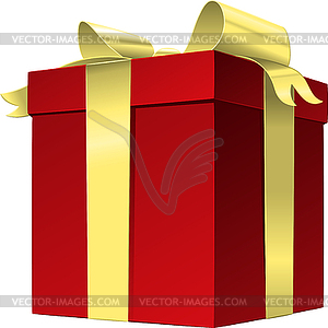 Red gift box with gold ribbon bow - vector image