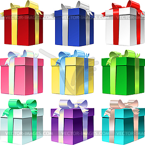 Set varicolored gift box with ribbon bow - vector clipart