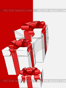 Белая подарочная коробка с красной лентой лук - иллюстрация в векторе