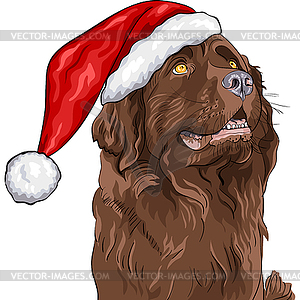 Dog German shepherd in Christmas hat of Santa Claus - vector EPS clipart