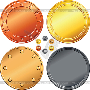 Set of gold, silver, bronze coins - vector EPS clipart