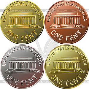 American money gold coin one cent, penny - vector clipart