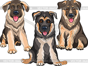 Set smiling puppies dog German shepherd - vector clip art