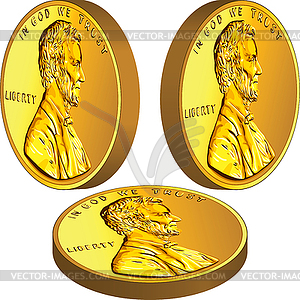 Gold American money coin with Lincoln of different - vector clipart