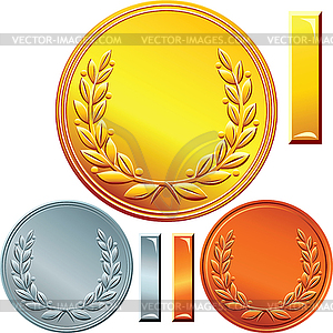 Set of gold, silver and bronze coins - vector clip art