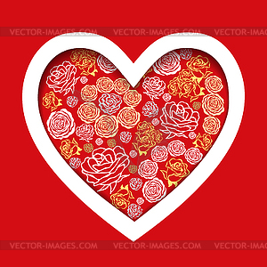 Red Valentine`s Day Card with flower hearts - vector clipart