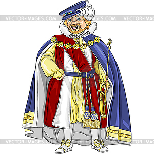 Funny fairytale cartoon king smiles - vector clipart