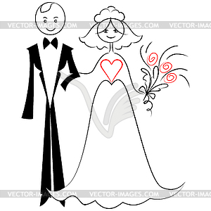 Sketch of couple in love: bride and groom - vector clipart