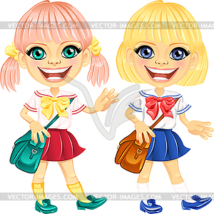 Smiling blonde cute schoolgirls - vector clipart