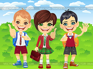 Smiling schoolchildren boys and girl - vector clipart