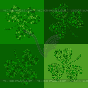 Green seamless background with clover shamrock - vector clip art