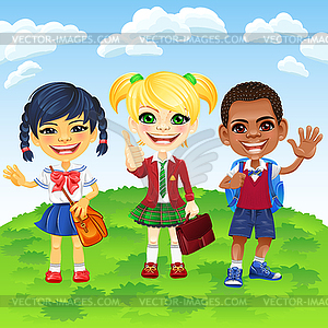 Smiling schoolchildren of different nationalities - royalty-free vector image