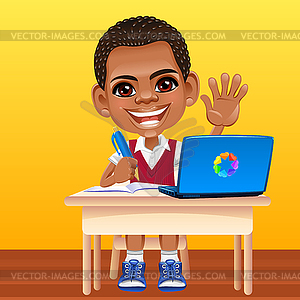 Happy smiling African schoolboy - vector clip art