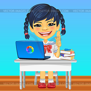Happy smiling Asian schoolgirl - royalty-free vector clipart
