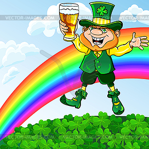 St. Patrick`s Day leprechaun with glass of beer - vector image