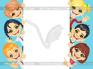 Happy smile kids and banner - vector clipart