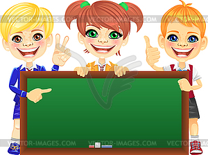 Happy smile kids with banner Blackboard - vector clipart