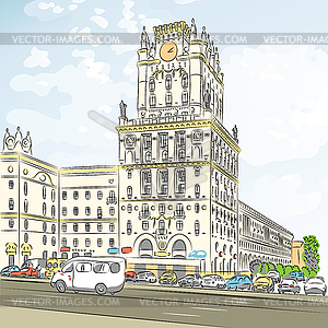 Color sketch of city-center - vector clipart