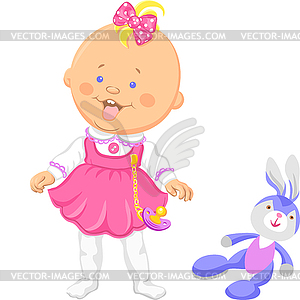 Cute baby girl learning to walk - vector image