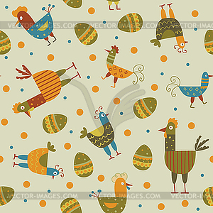 Funny hen seamless background - vector clipart