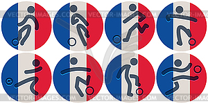 Football icons on French flag - vector clip art