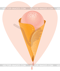 Ice cream cone and heart - vector clipart