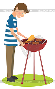 Man cooks barbecue - vector image