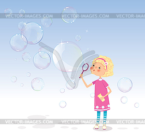 Girl with soap bubbles - vector clip art