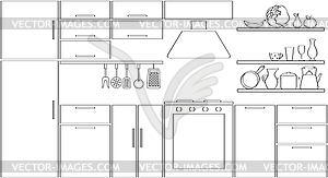 Outline kitchen plan - vector clipart