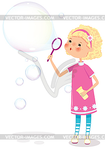 Girl with soap bubbles - vector clip art