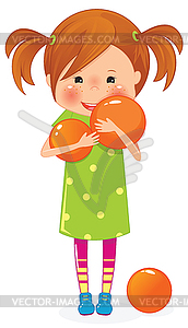 Little girl with orange ball - vector clipart