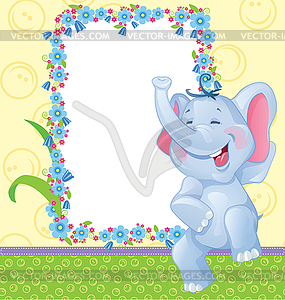 Children frame with elephant - color vector clipart