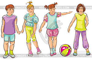 Boy and girls - set of sketch - vector image