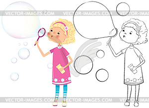 1435 - Girl with soap bubbles - vector image