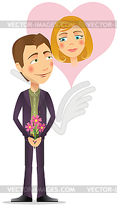 Young man with red heart - vector clipart