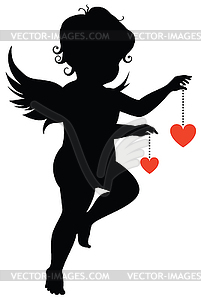 Silhouette of an angel with hearts - color vector clipart