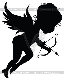 Silhouette of an angel with bow - vector image