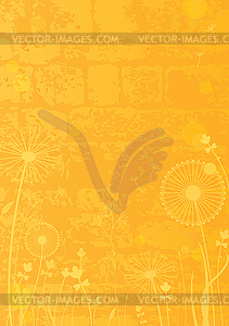 Yellow background with dandelions - vector clipart