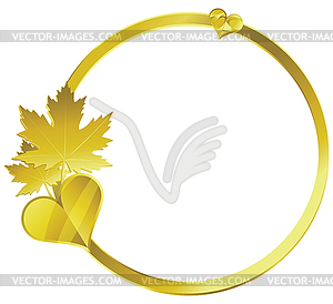 Gold frame with heart and leaf - royalty-free vector clipart