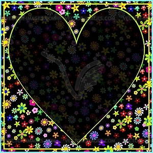 Colorful Flower Frame with Deep Black Heart - royalty-free vector clipart