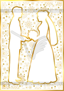 Gold silhouettes of bride and groom - vector clipart