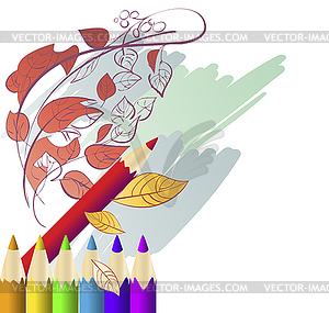 Autumn leaves and pencils - vector clip art