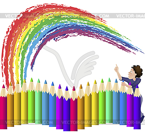 Большой набор цветных карандашей - векторное изображение клипарта