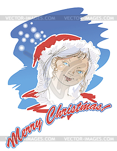 Portrait of Snow Maiden on Christmas card - vector image