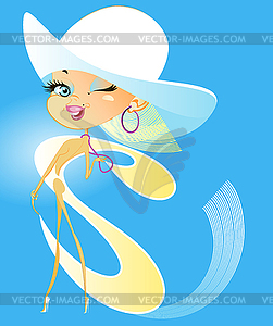 Glamor girl in big white hat - vector clipart